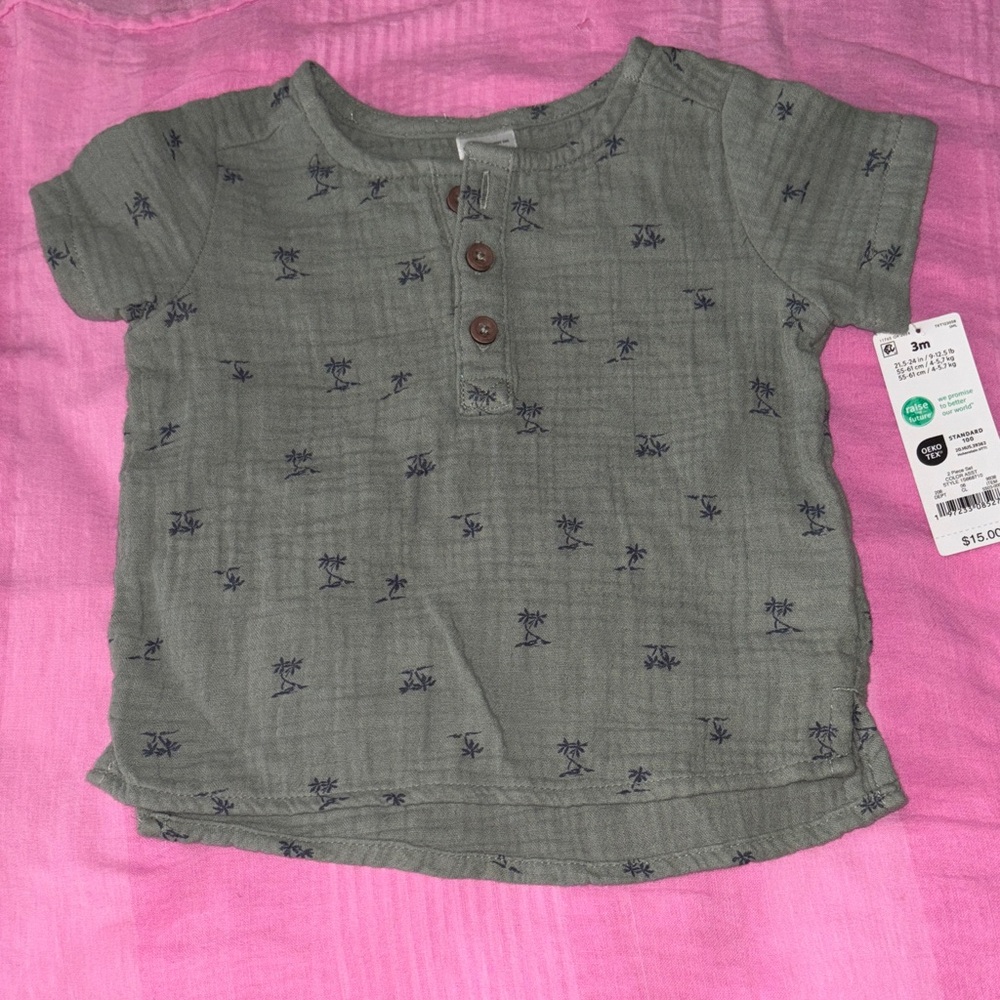 Carter's Olive Palm Print Button Down Shirt